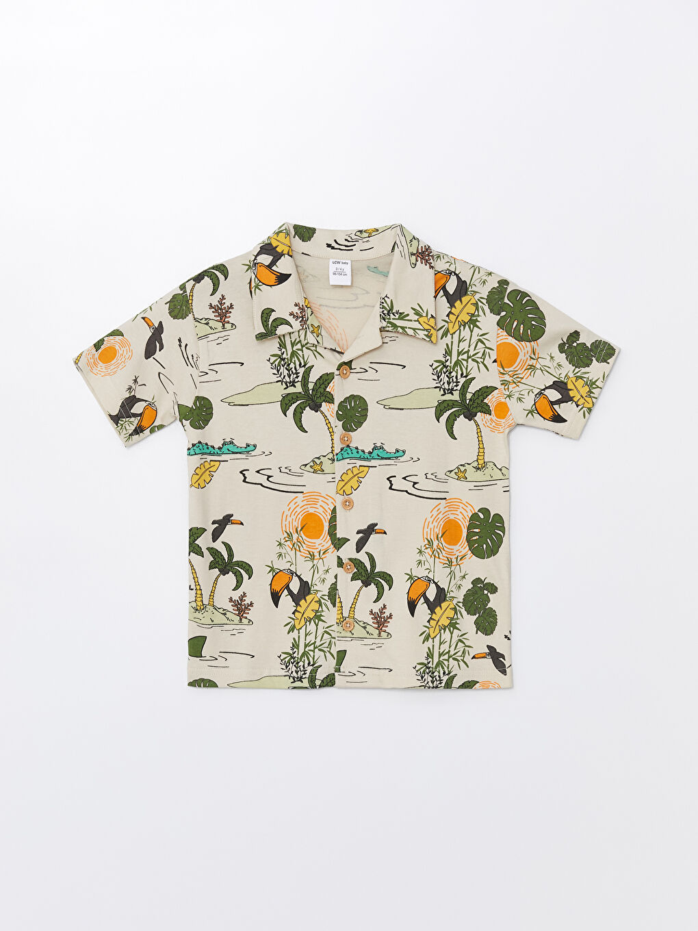 Bej Resort Yaka Kısa Kollu Baskılı Erkek Bebek Gömlek