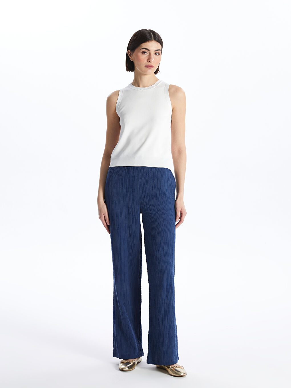 Women's Crew Neck Plain Knitwear Tank Top -S4HE25Z8-R9J