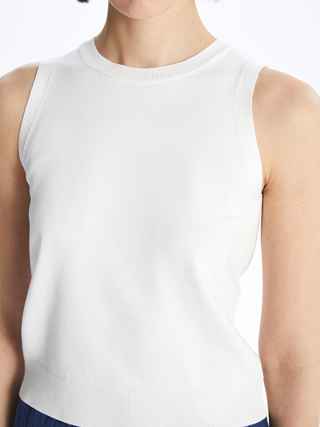 Women's Crew Neck Plain Knitwear Tank Top -S4HE25Z8-R9J