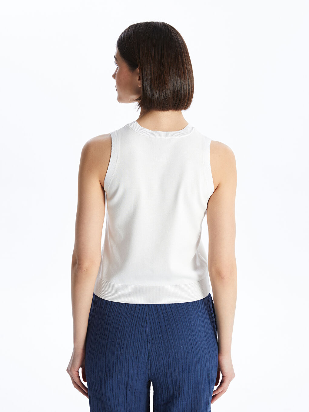 Women's Crew Neck Plain Knitwear Tank Top -S4HE25Z8-R9J