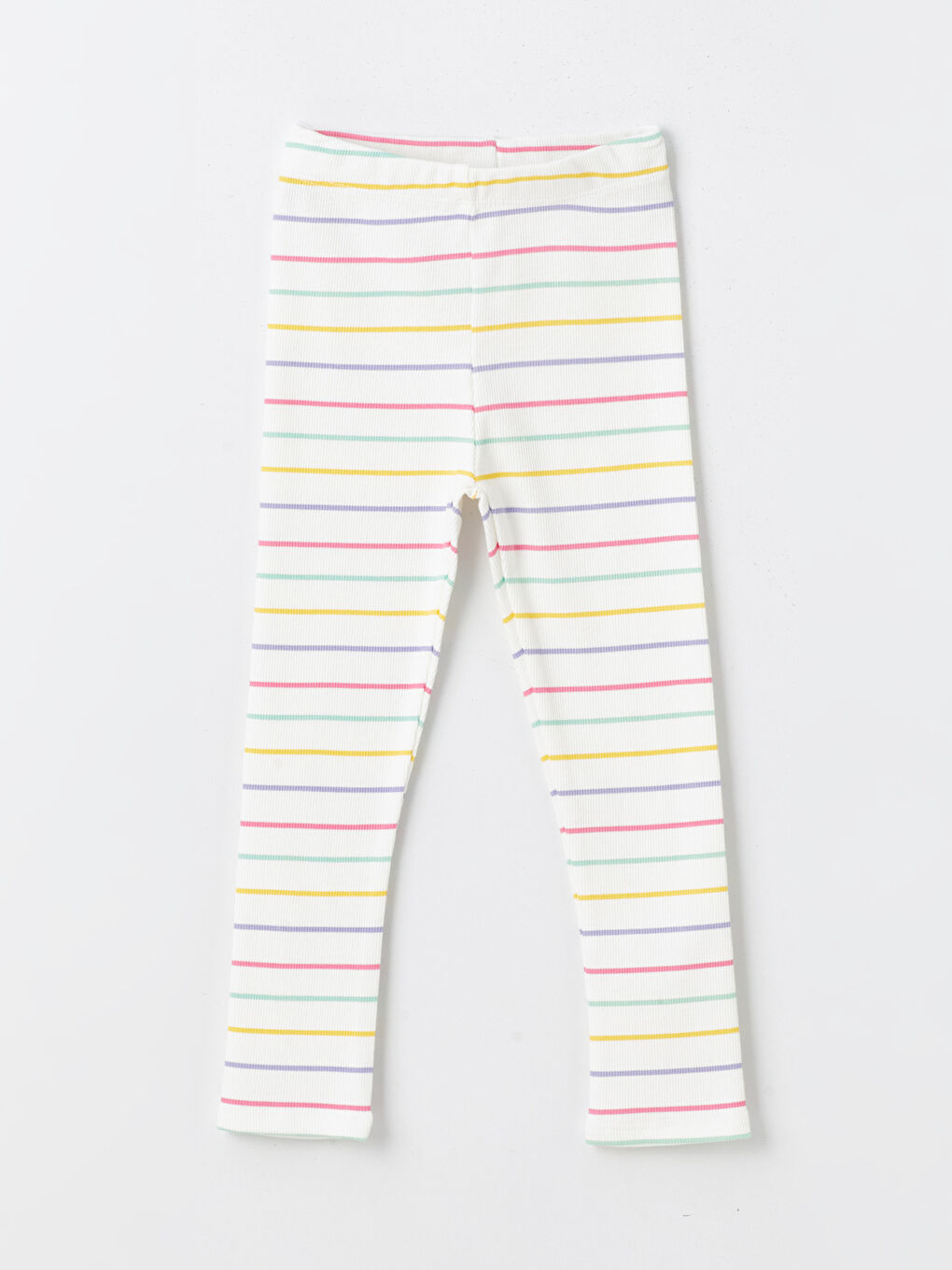 Ekru Beli Lastikli Çizgili Kız Çocuk Tayt