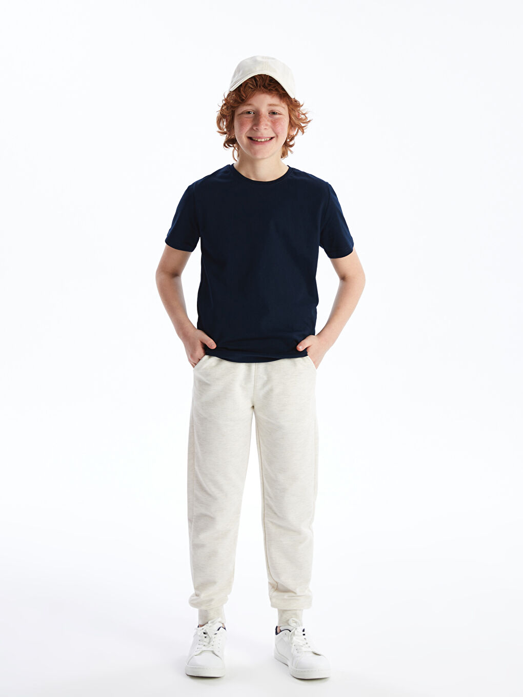 Ekru Beli Lastikli Basic Erkek Çocuk Jogger Eşofman Altı-1