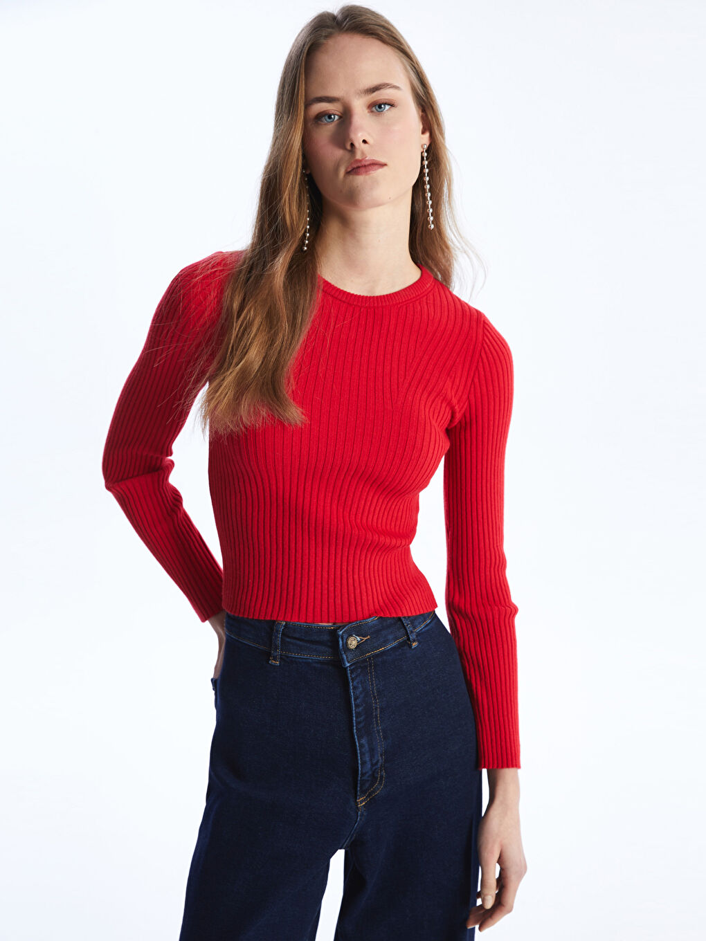 Crew Neck Straight Long Sleeve Women's Knitwear Sweater -S4HF02Z8-HPM