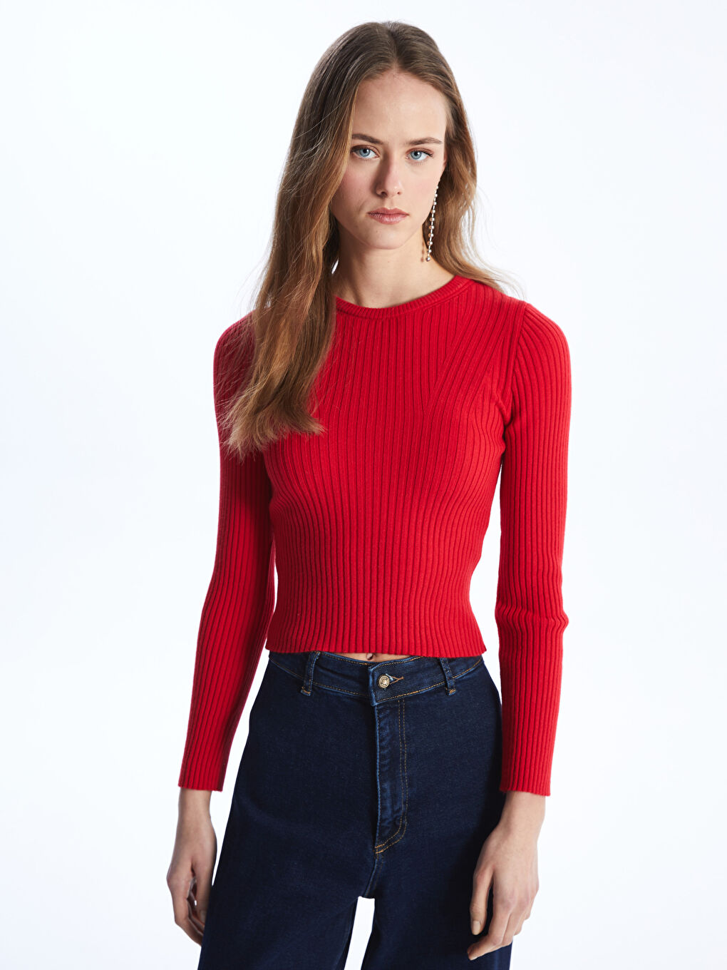 Crew Neck Straight Long Sleeve Women's Knitwear Sweater -S4HF02Z8-HPM