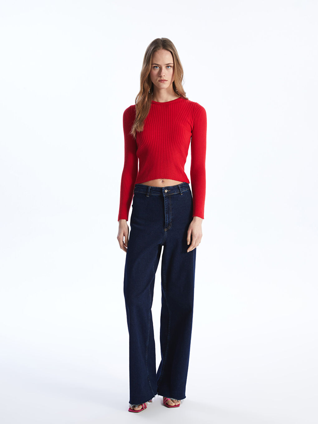Crew Neck Straight Long Sleeve Women's Knitwear Sweater -S4HF02Z8-HPM