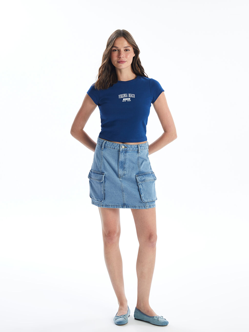 Standard Fit Women's Cargo Denim Skirt -S4HF44Z8-311