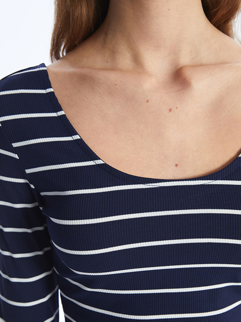 U-Neck Striped Long Sleeve Women's Crop -S4HF62Z8-LJX