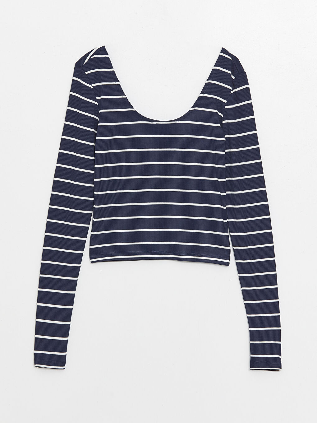 U-Neck Striped Long Sleeve Women's Crop -S4HF62Z8-LJX