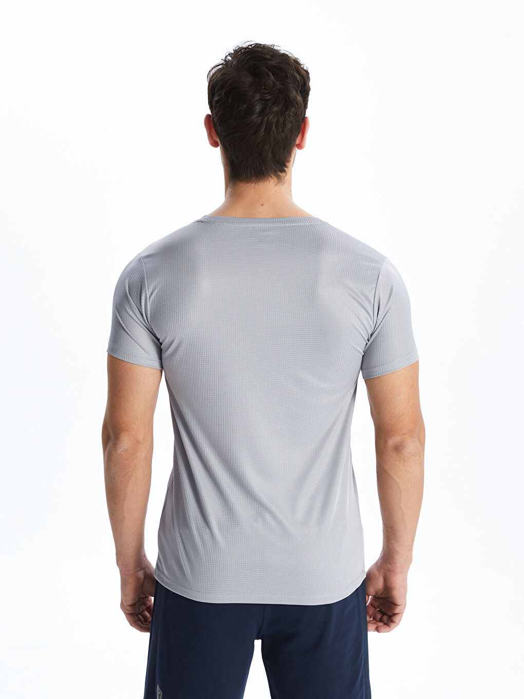 Gri Bisiklet Yaka Kısa Kollu Erkek Spor Tişört-3