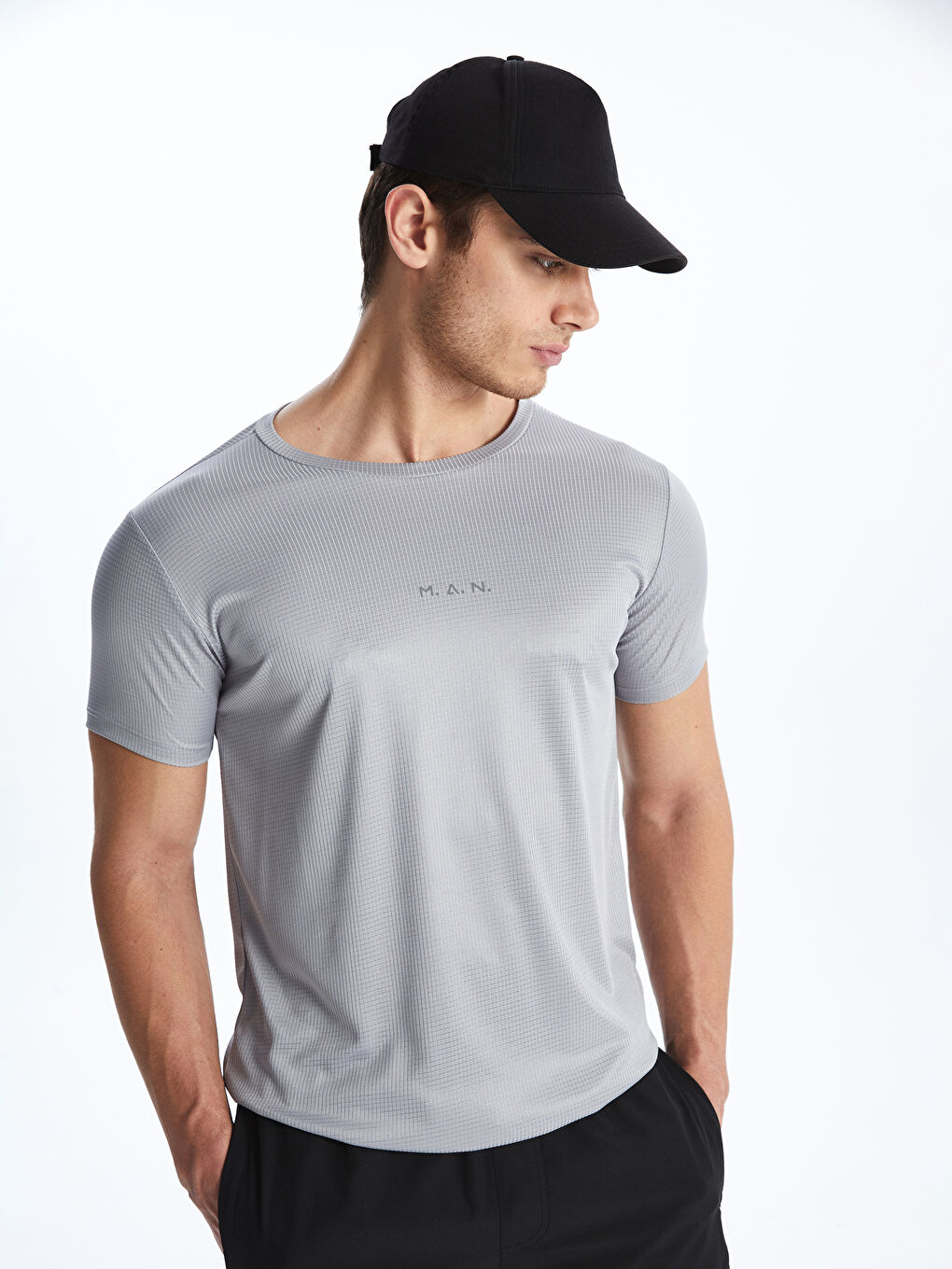Gri Bisiklet Yaka Kısa Kollu Erkek Spor Tişört