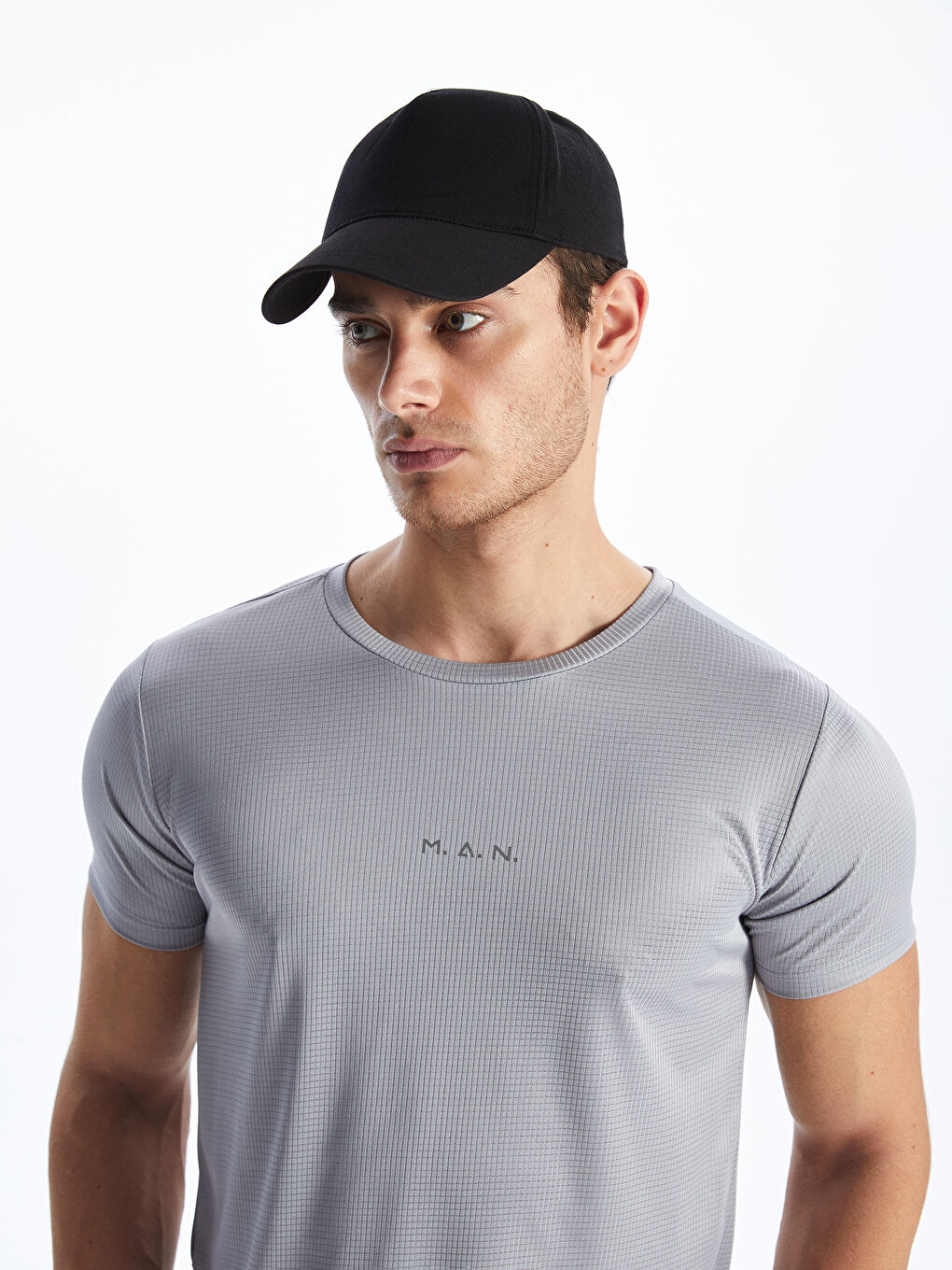 Gri Bisiklet Yaka Kısa Kollu Erkek Spor Tişört-2