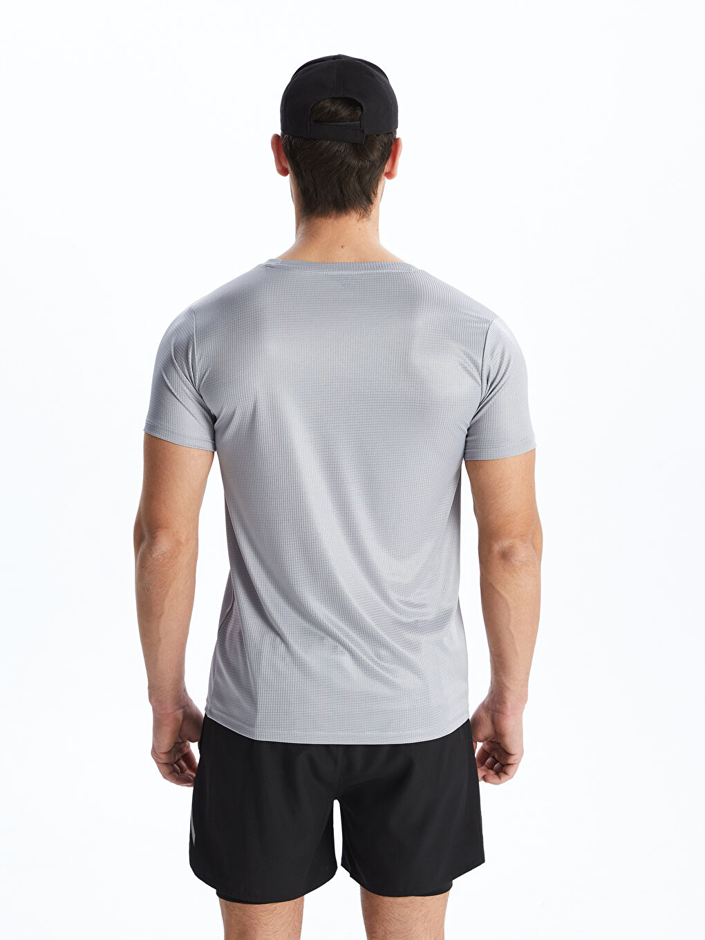 Gri Bisiklet Yaka Kısa Kollu Erkek Spor Tişört-4