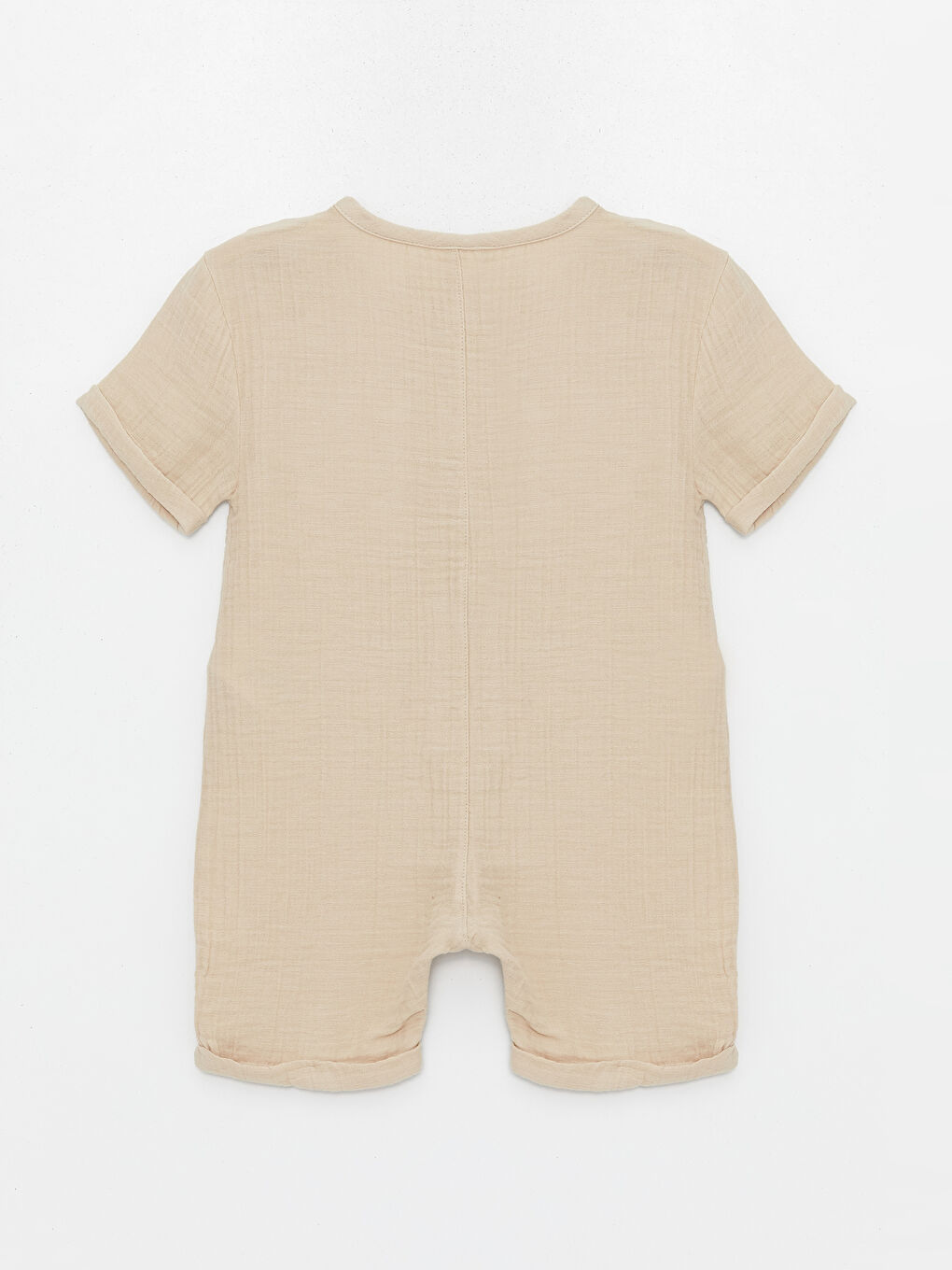 Bej Bisiklet Yaka Kısa Kollu Basic Erkek Bebek Tulum-1