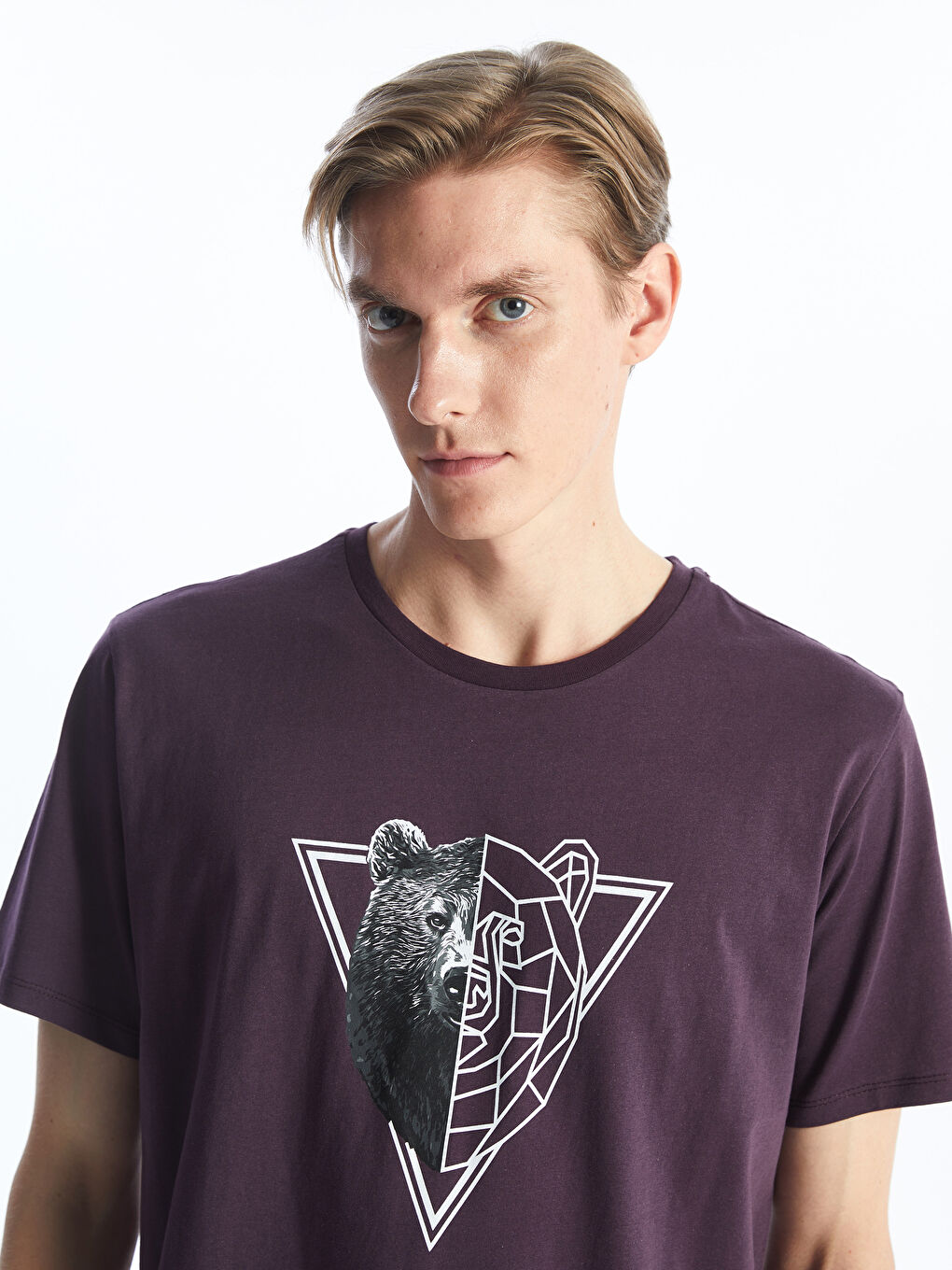 Mürdüm Bisiklet Yaka Kısa Kollu Baskılı Penye Erkek Tişört-1