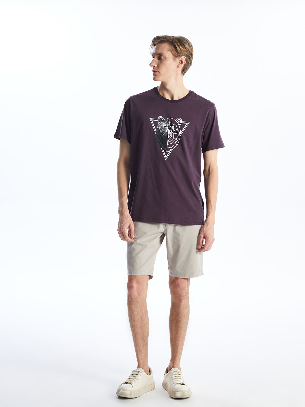 Mürdüm Bisiklet Yaka Kısa Kollu Baskılı Penye Erkek Tişört-2