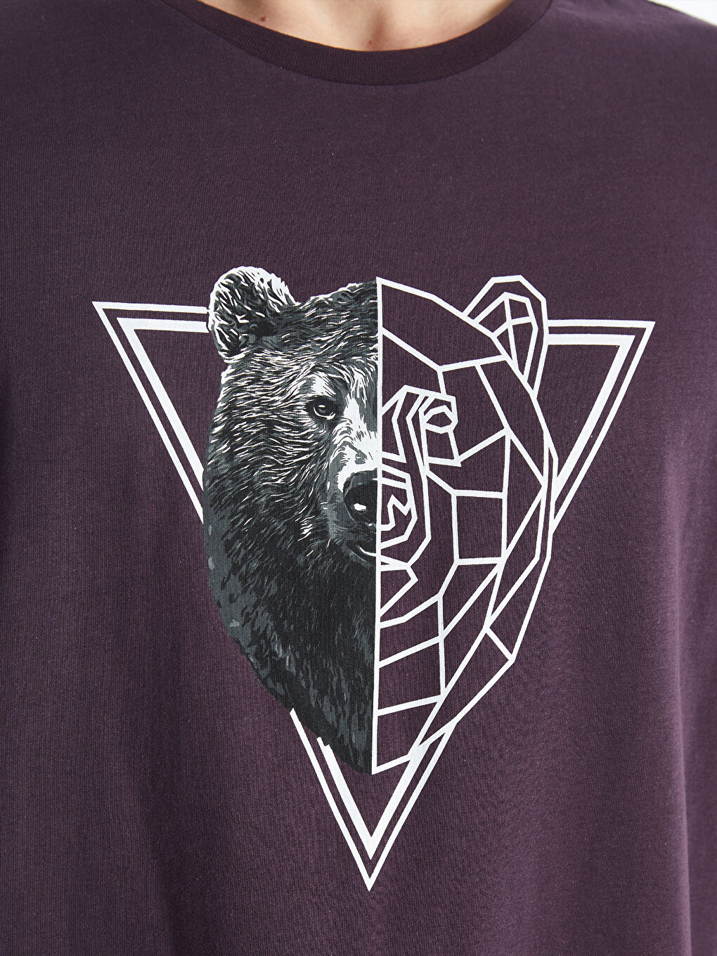 Mürdüm Bisiklet Yaka Kısa Kollu Baskılı Penye Erkek Tişört-3