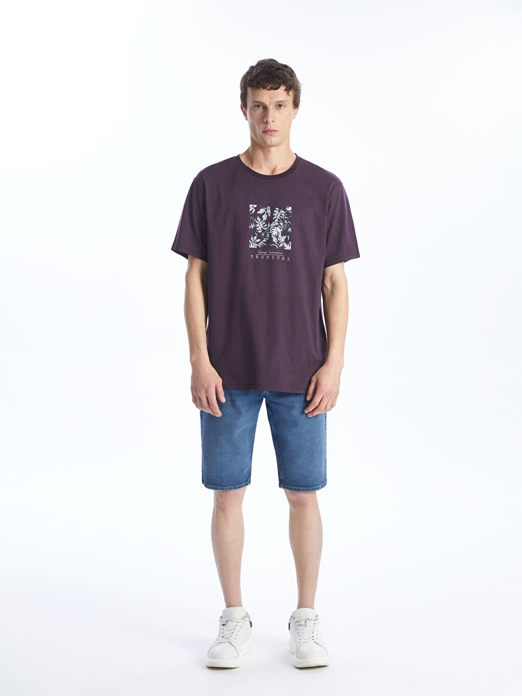 Mürdüm Bisiklet Yaka Kısa Kollu Baskılı Penye Erkek Tişört-1