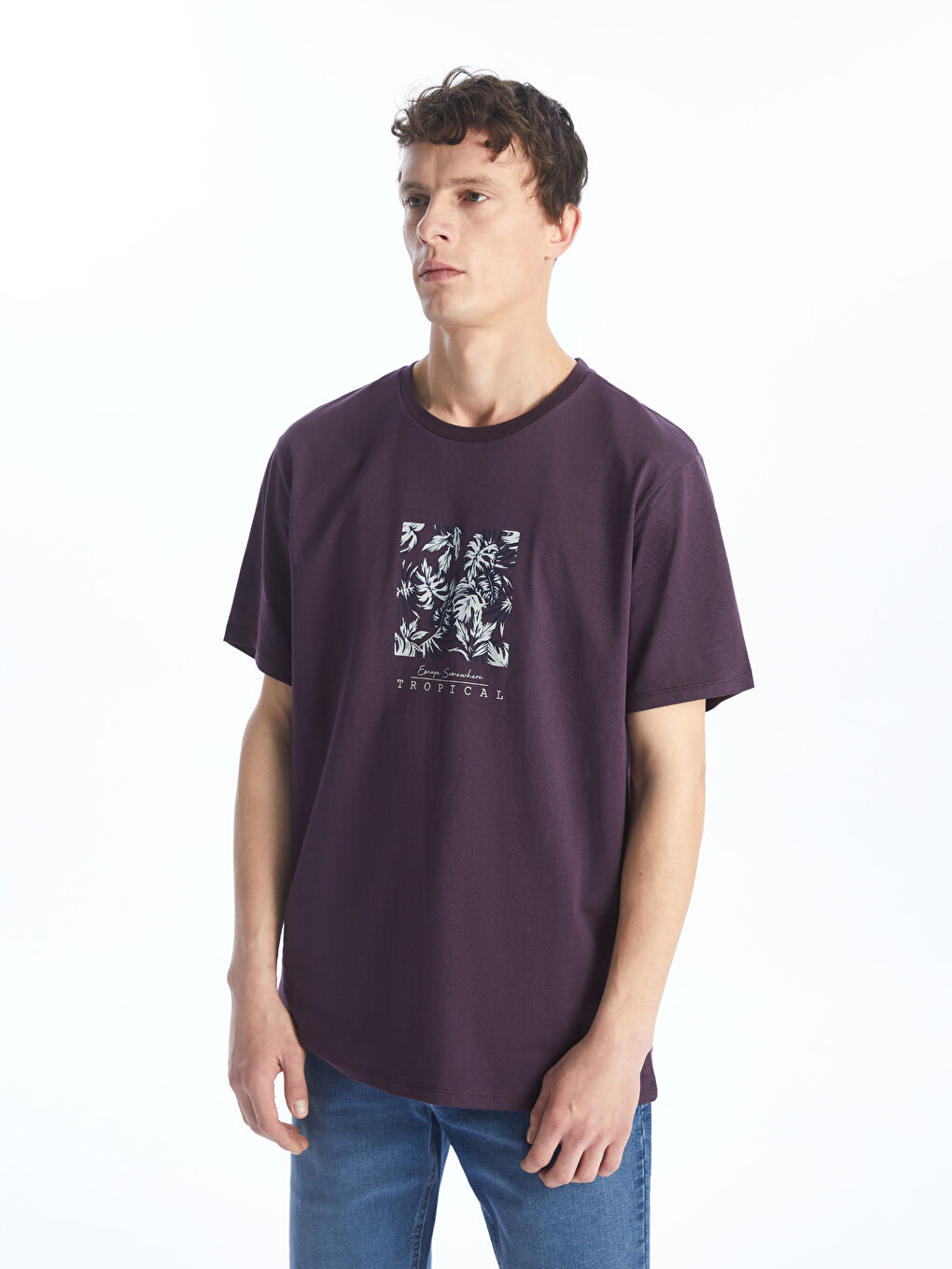 Mürdüm Bisiklet Yaka Kısa Kollu Baskılı Penye Erkek Tişört-2