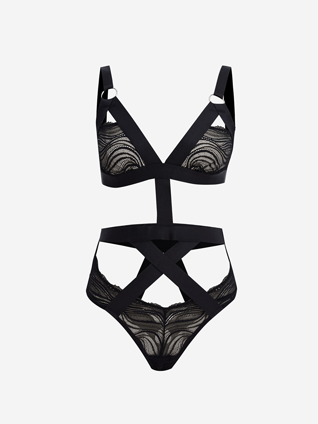 LCW DREAM Siyah V Yaka Dantelli Bodysuit