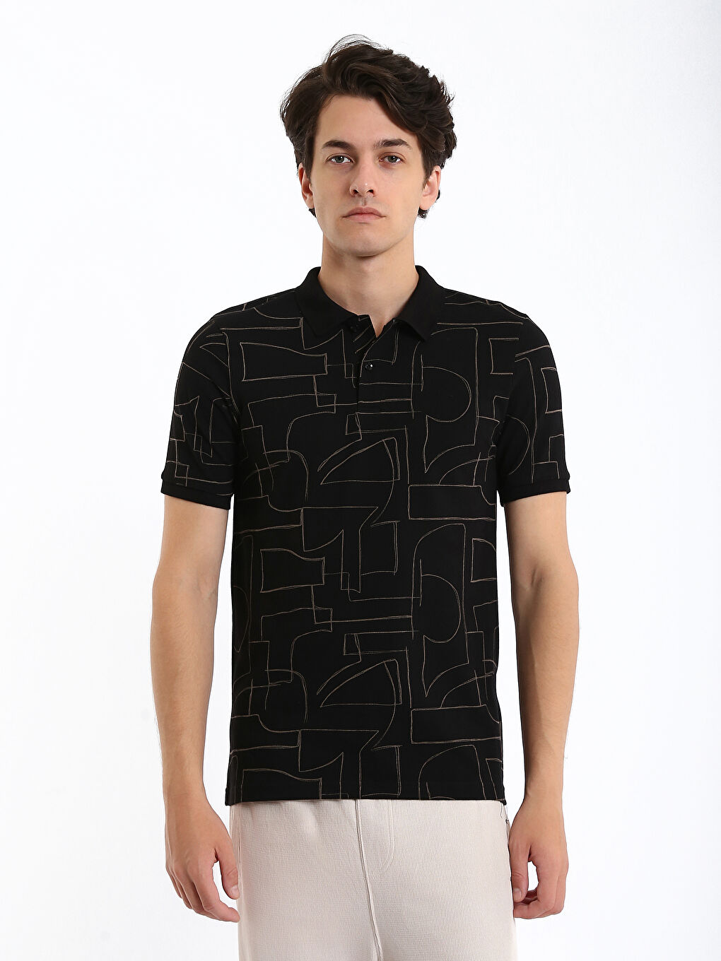 Polo Neck Short Sleeve Patterned Men's T-Shirt-1
