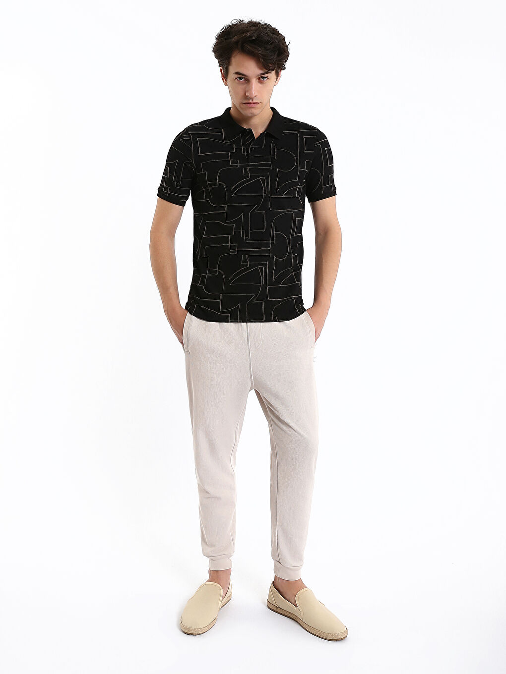 Polo Neck Short Sleeve Patterned Men's T-Shirt-2