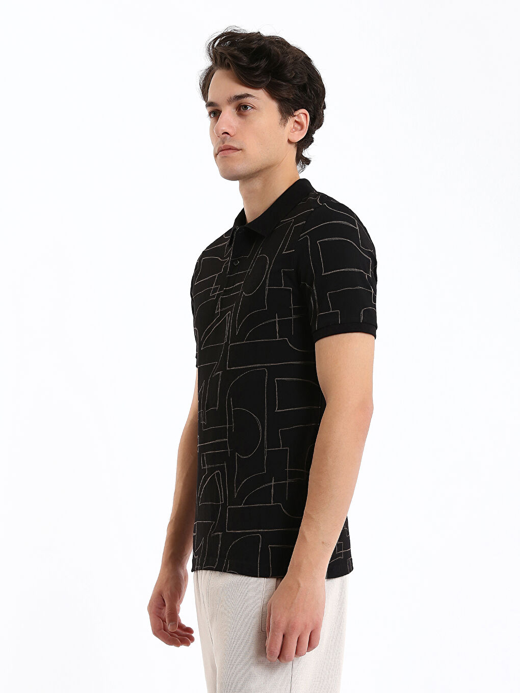 Polo Neck Short Sleeve Patterned Men's T-Shirt-6