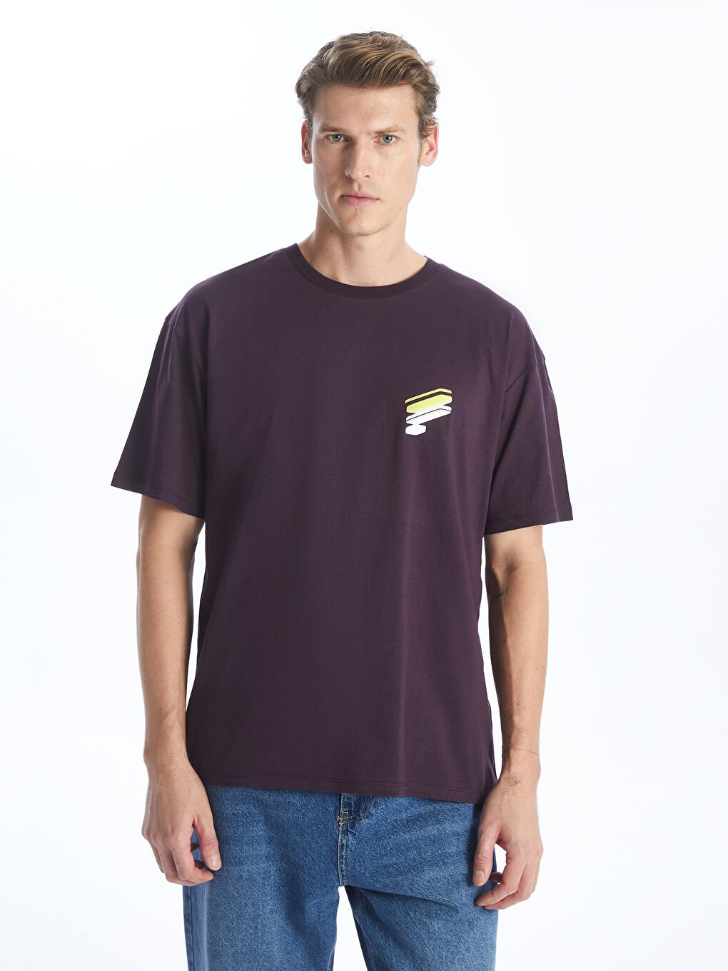 Mürdüm Bisiklet Yaka Kısa Kollu Baskılı Penye Erkek Tişört-1