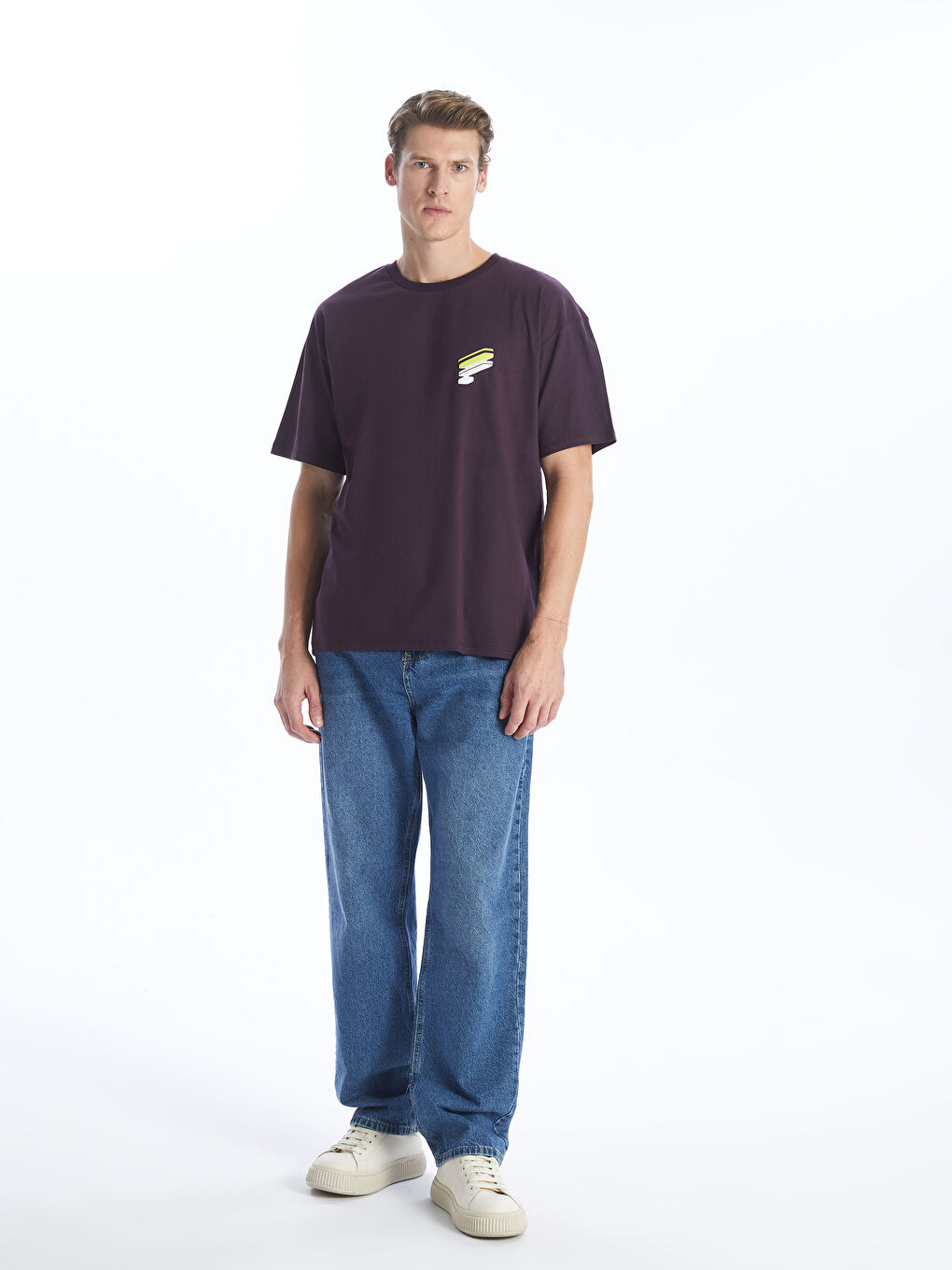 Mürdüm Bisiklet Yaka Kısa Kollu Baskılı Penye Erkek Tişört-2