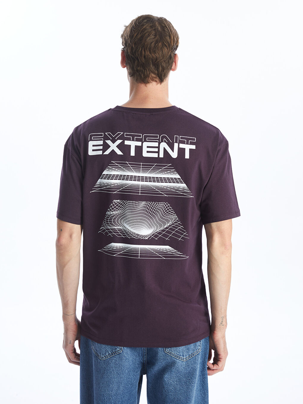 Mürdüm Bisiklet Yaka Kısa Kollu Baskılı Penye Erkek Tişört-4