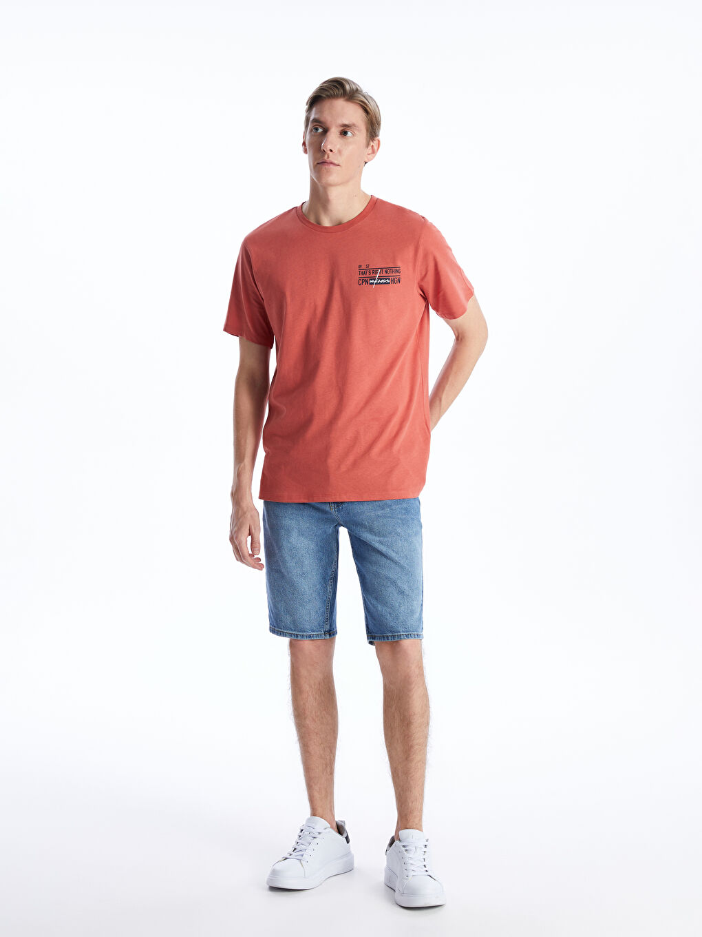 Kahverengi Bisiklet Yaka Kısa Kollu Baskılı Penye Erkek Tişört-2