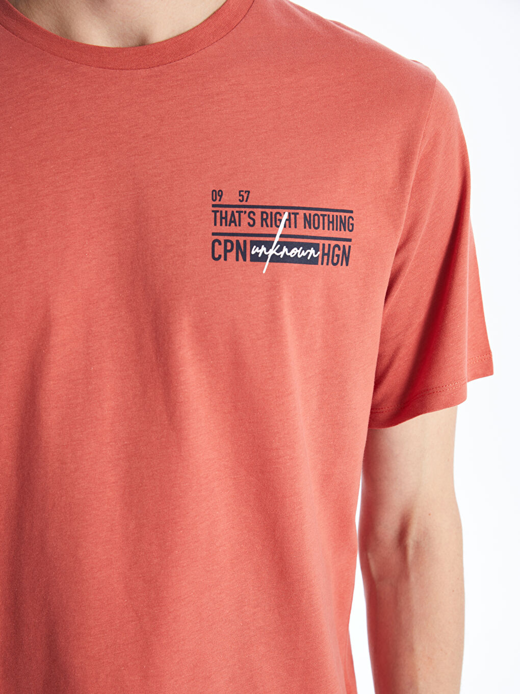 Kahverengi Bisiklet Yaka Kısa Kollu Baskılı Penye Erkek Tişört-3