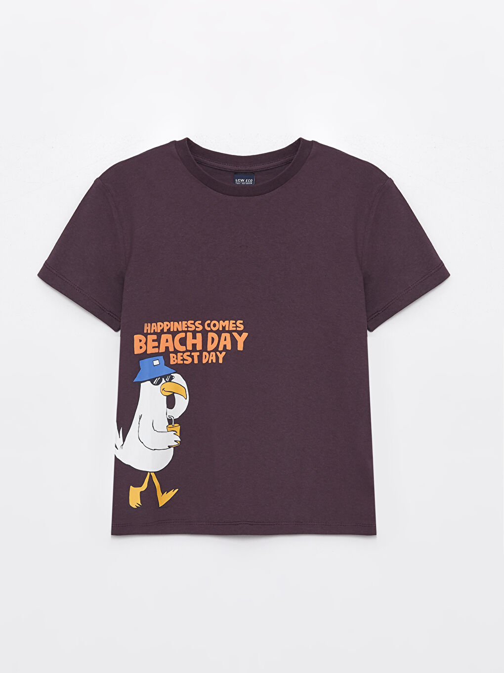 Mürdüm Bisiklet Yaka Baskılı Kısa Kollu Erkek Çocuk Tişört