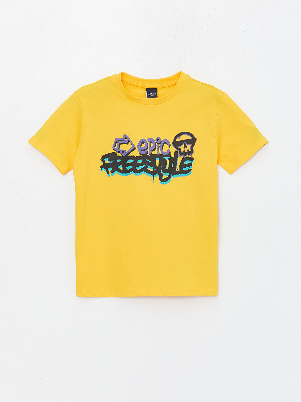 Sarı Bisiklet Yaka Baskılı Kısa Kollu Erkek Çocuk Tişört