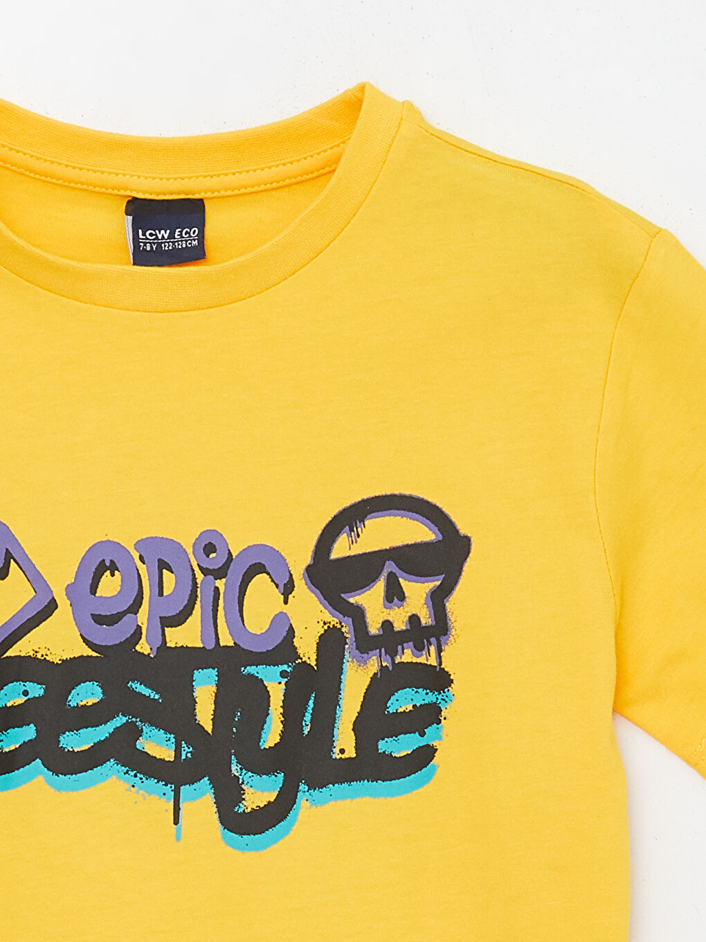 Sarı Bisiklet Yaka Baskılı Kısa Kollu Erkek Çocuk Tişört-2