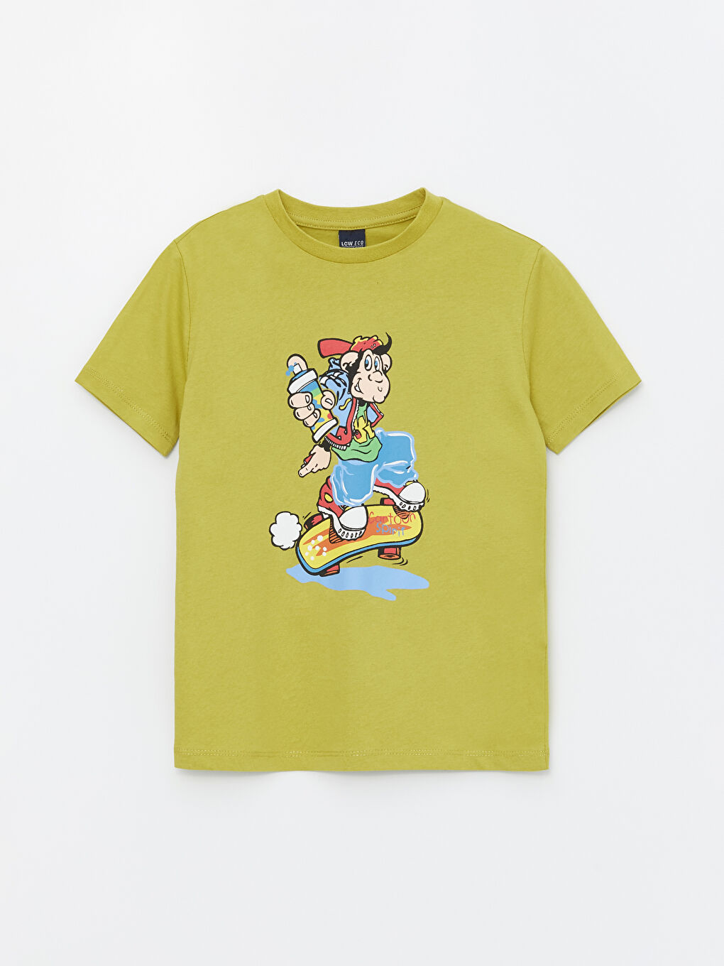 Yeşil Bisiklet Yaka Nostaljik Maymun Baskılı Kısa Kollu Erkek Çocuk Tişört