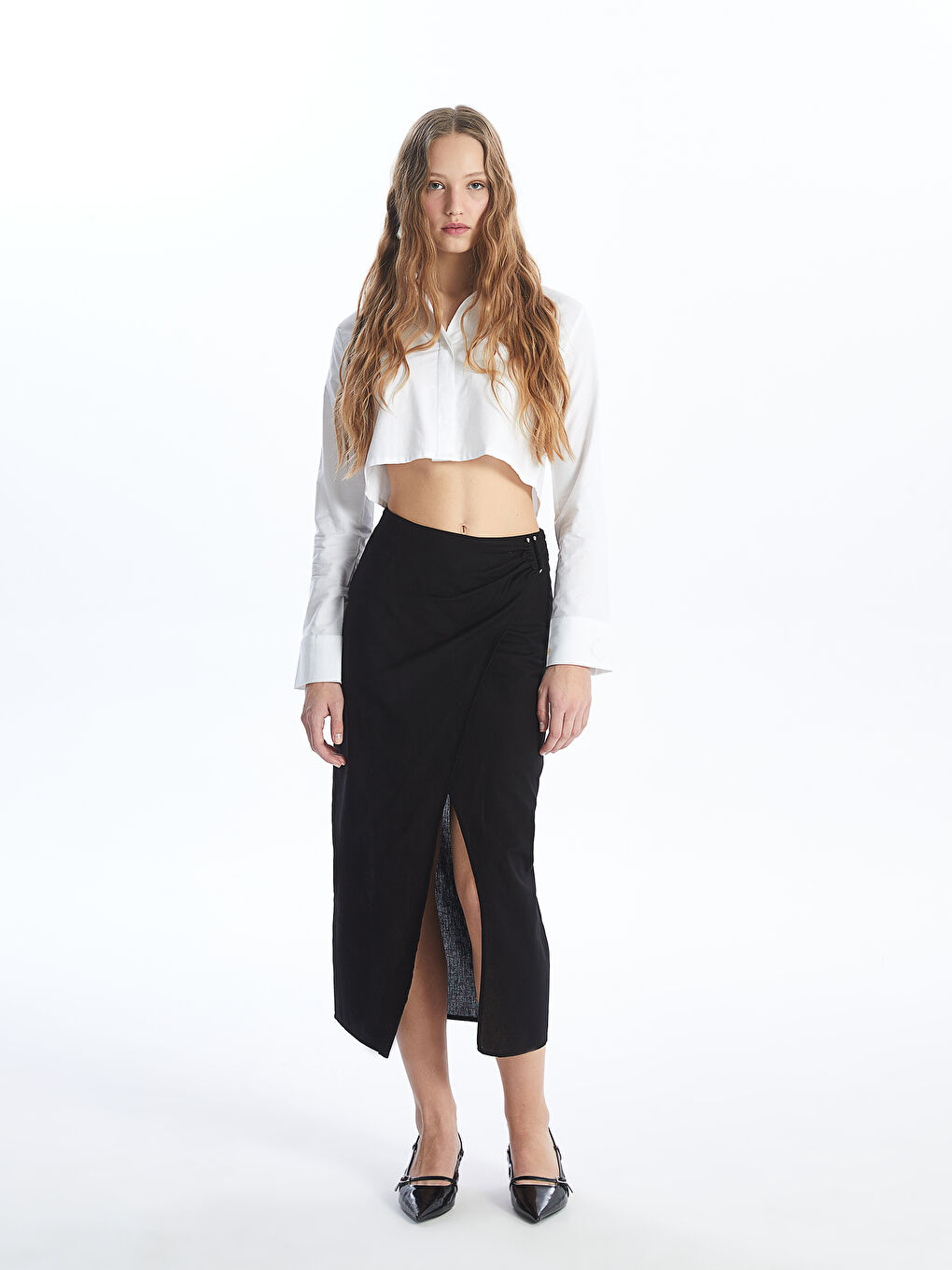 LCW Vision Standard Fit Plain Linen Blend Women's Skirt -S4HH78Z8-CVL