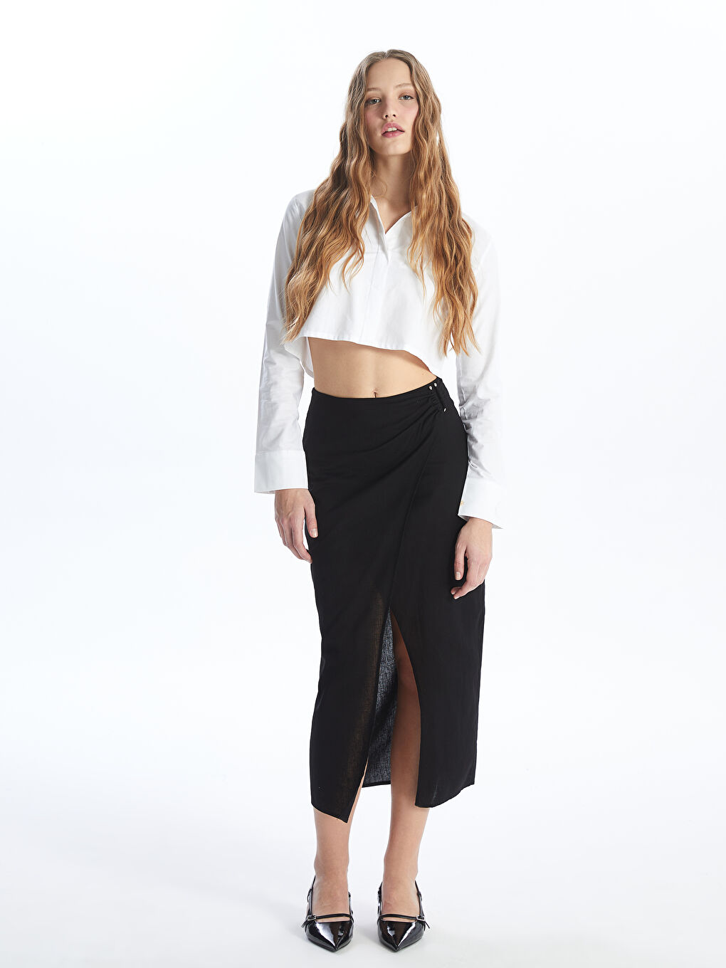 LCW Vision Standard Fit Plain Linen Blend Women's Skirt -S4HH78Z8-CVL