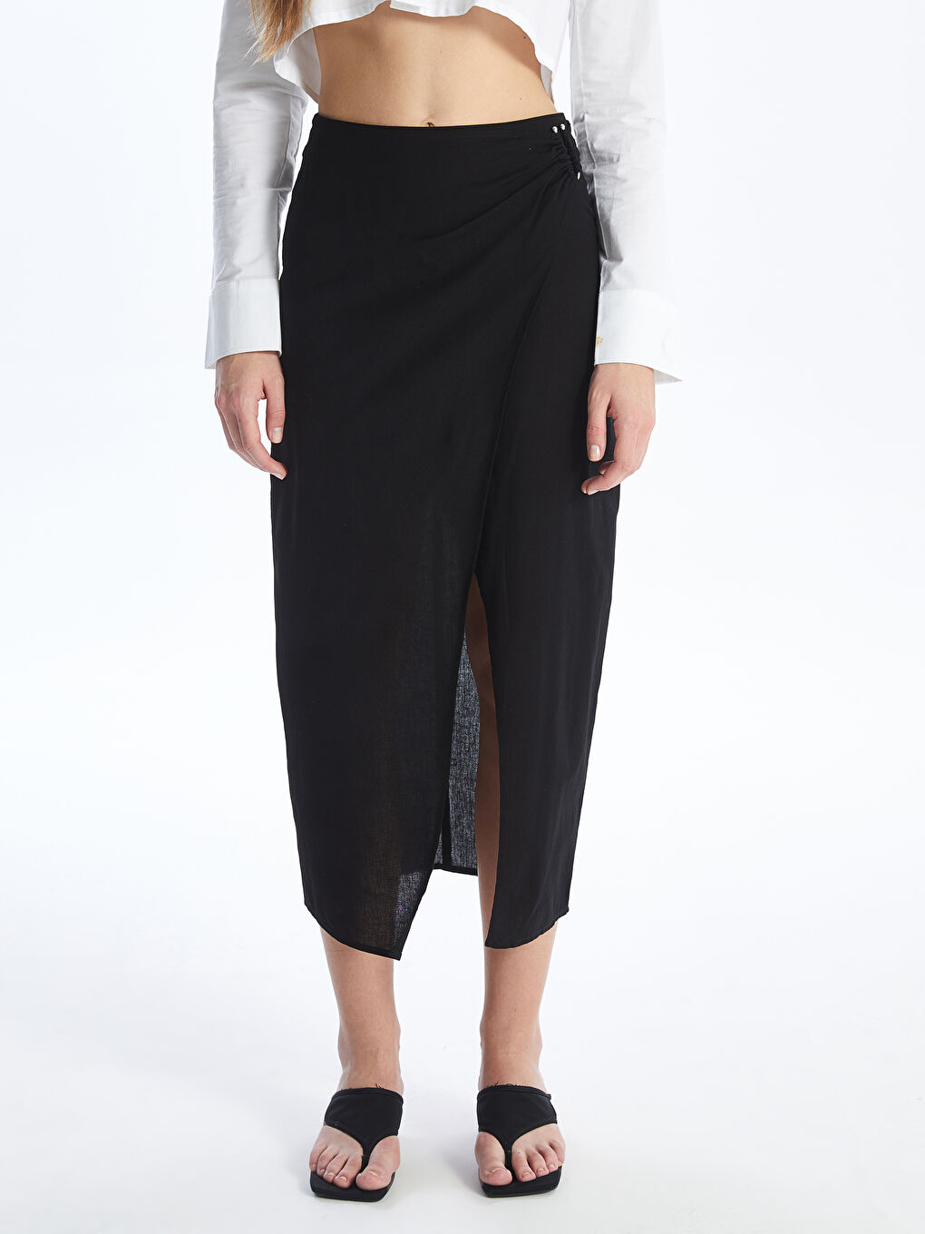 LCW Vision Standard Fit Plain Linen Blend Women's Skirt -S4HH78Z8-CVL
