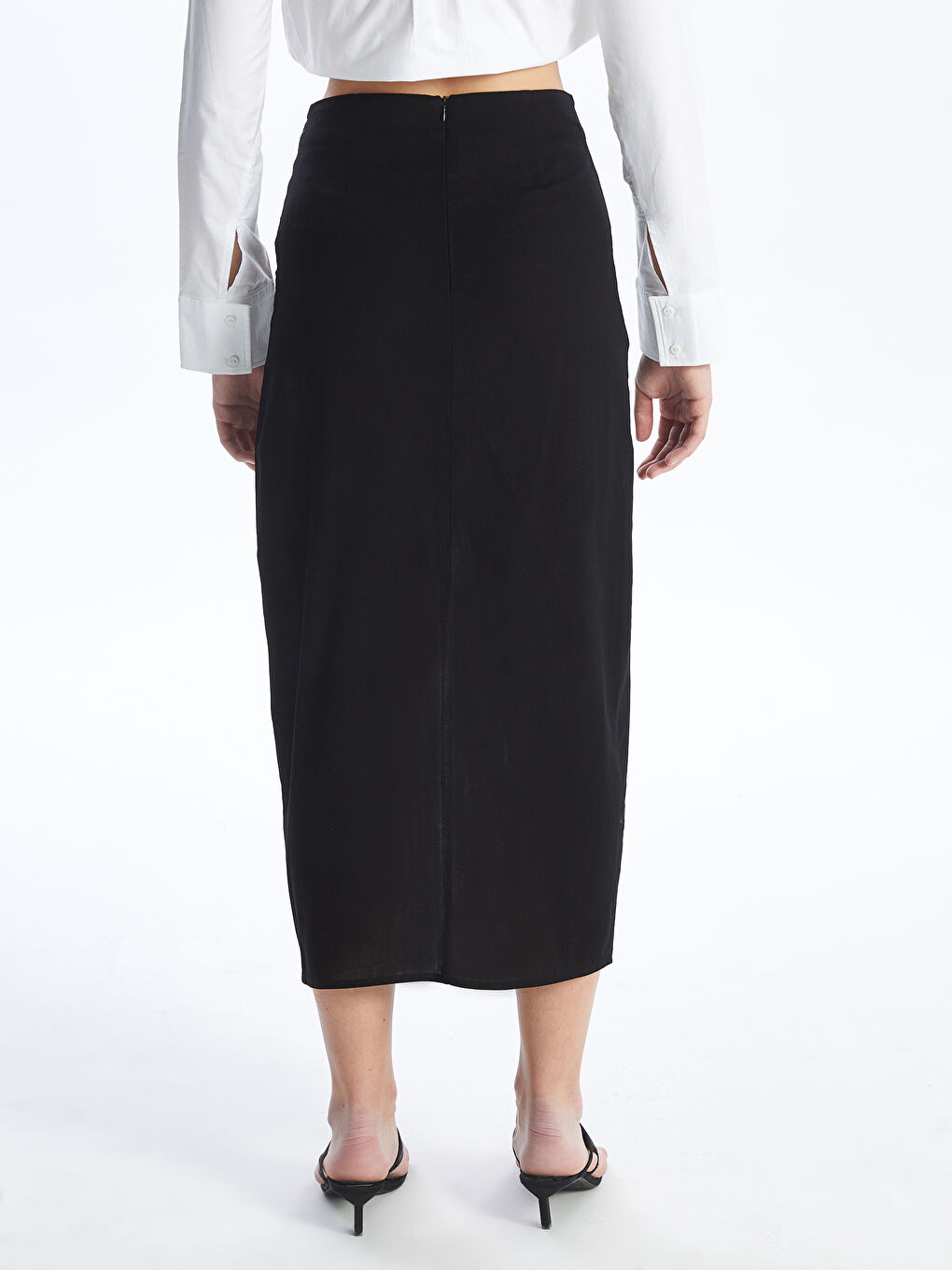 LCW Vision Standard Fit Plain Linen Blend Women's Skirt -S4HH78Z8-CVL
