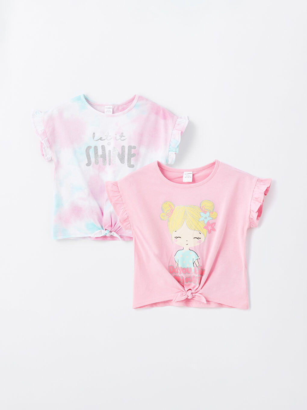 Crew Neck Printed Short Sleeve Baby Girl T-Shirt, Pack of 2 -S4HH88Z1-GA5
