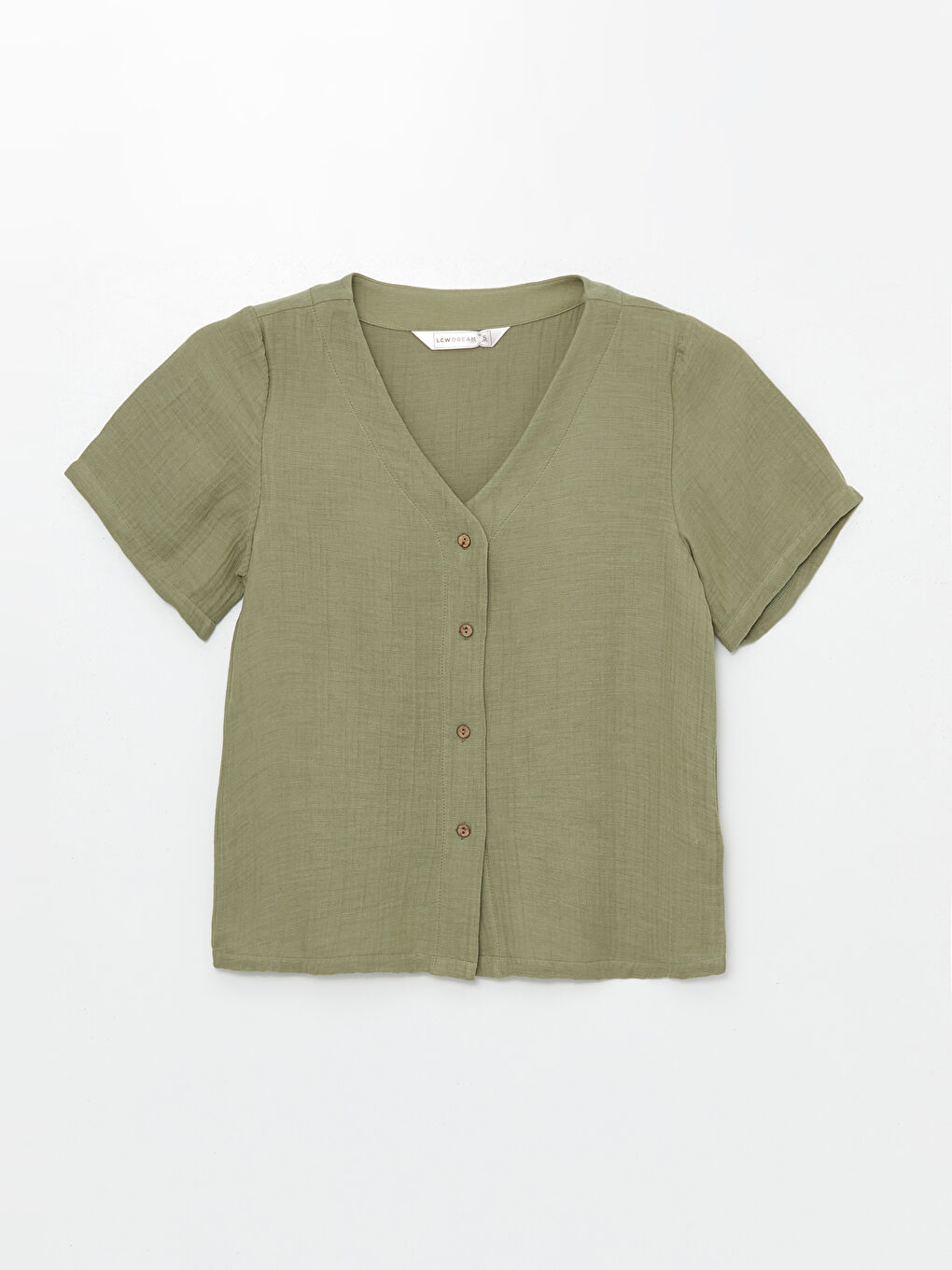 Yeşil V Yaka Dokulu Kadın Pijama Üstü