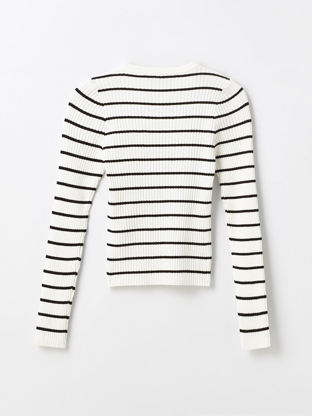 Crew Neck Striped Long Sleeve Women's Tricot Sweater -S4HI38Z8-LFC