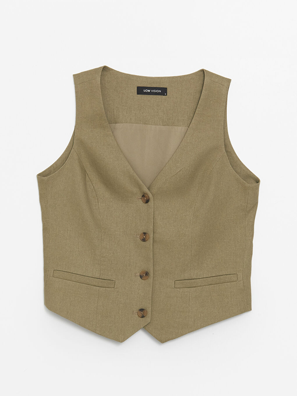 V-Neck Plain Linen Blend Women's Classic Vest -S4HI90Z8-SRZ