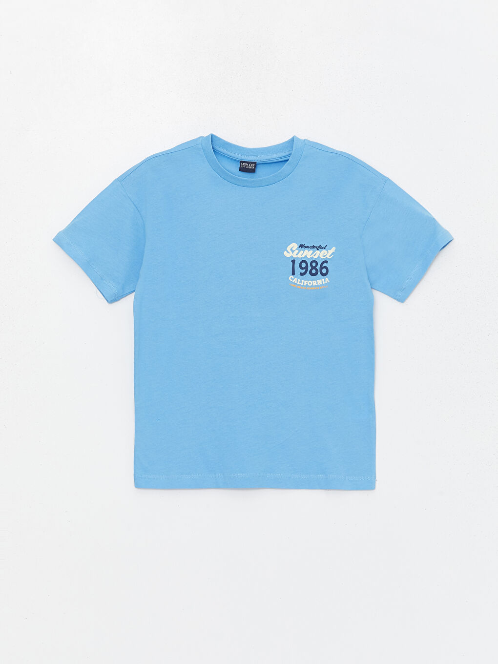 Mavi Bisiklet Yaka Baskılı Kısa Kollu Erkek Çocuk Tişört