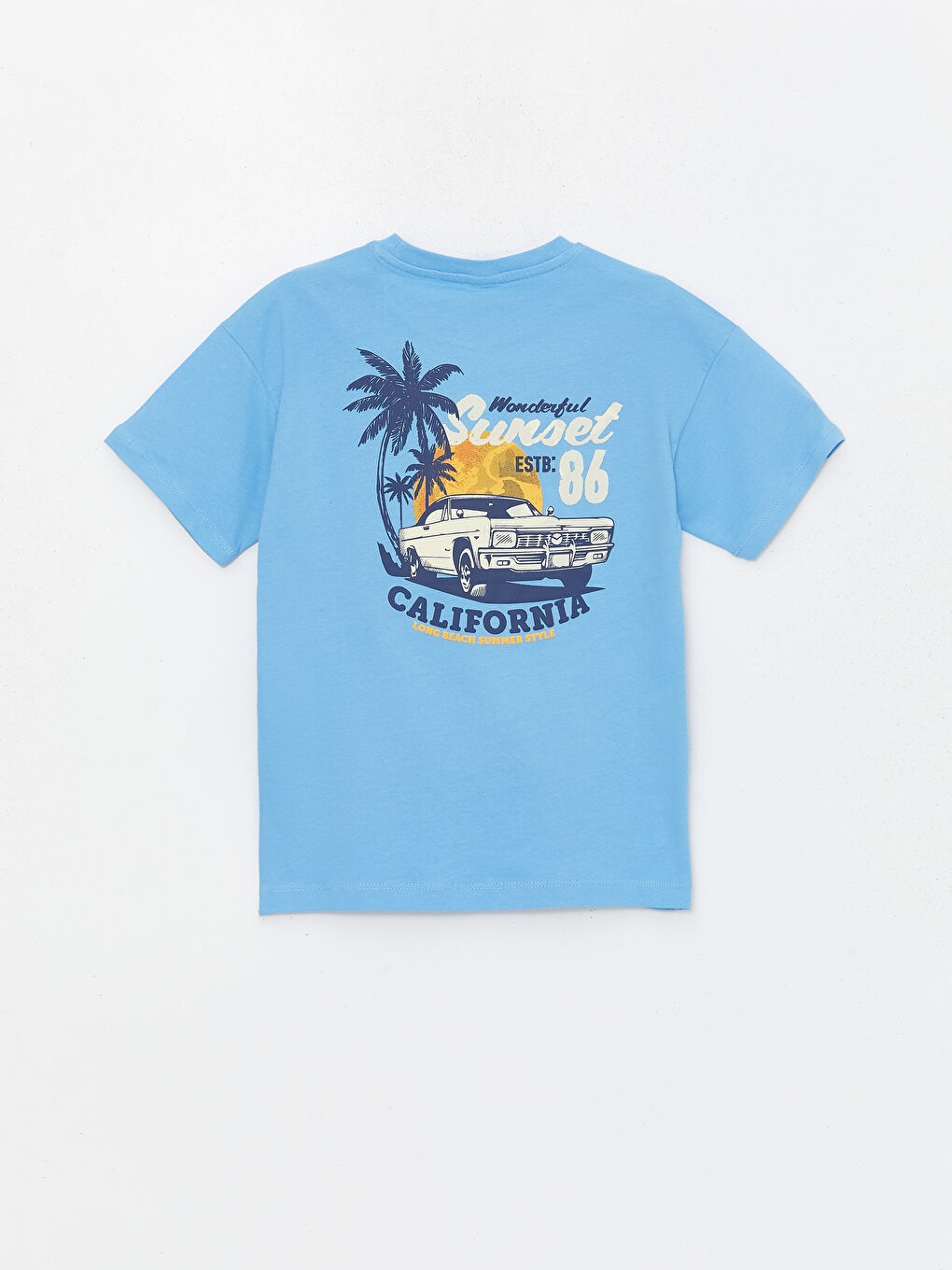 Mavi Bisiklet Yaka Baskılı Kısa Kollu Erkek Çocuk Tişört-1