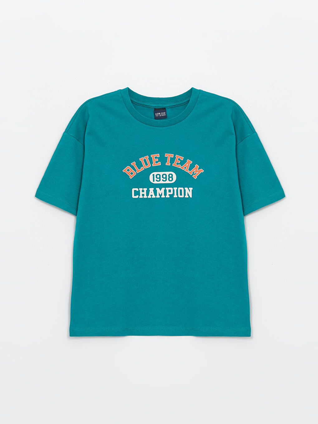 Turkuaz Rahat Kalıp Bisiklet Yaka Erkek Çocuk Tişört