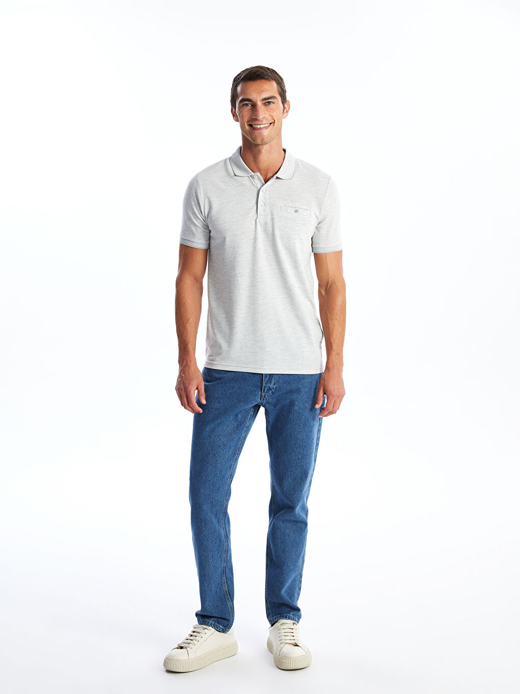 Gri Polo Yaka Merserize Görünümlü Erkek Tişört-1