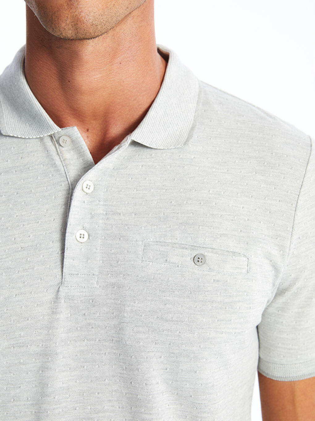 Gri Polo Yaka Merserize Görünümlü Erkek Tişört-2