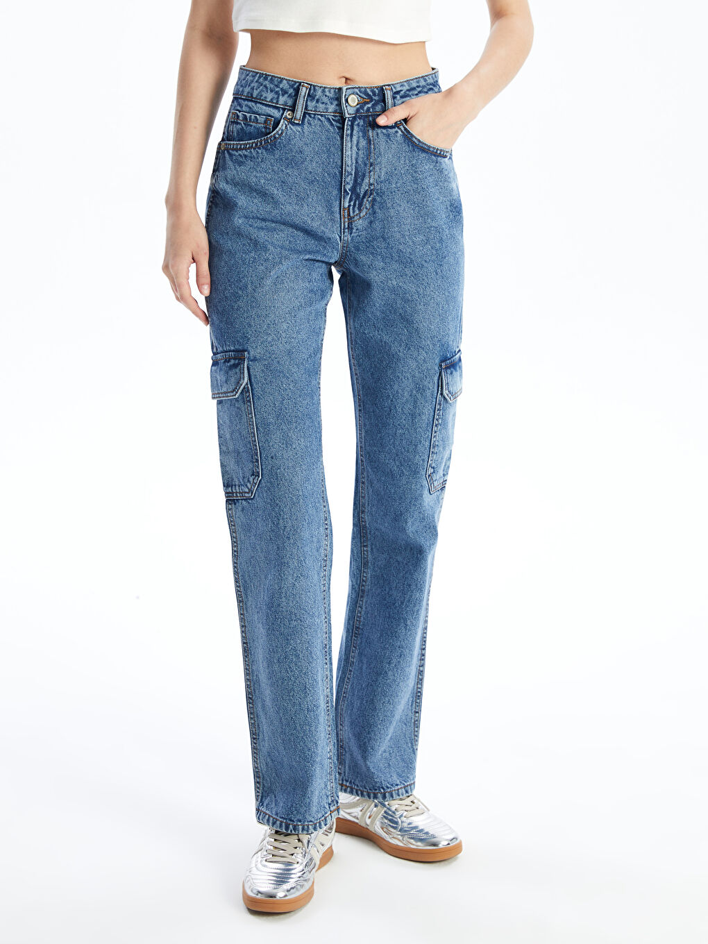 Straight Fit Women's Cargo Jeans-1