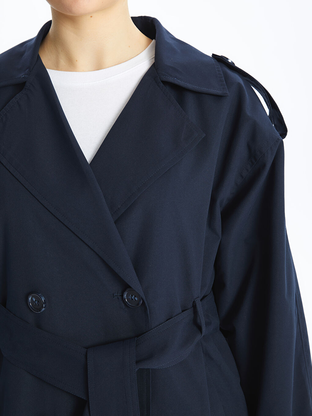 Lacivert Ceket Yaka Oversize Kadın Trençkot-3